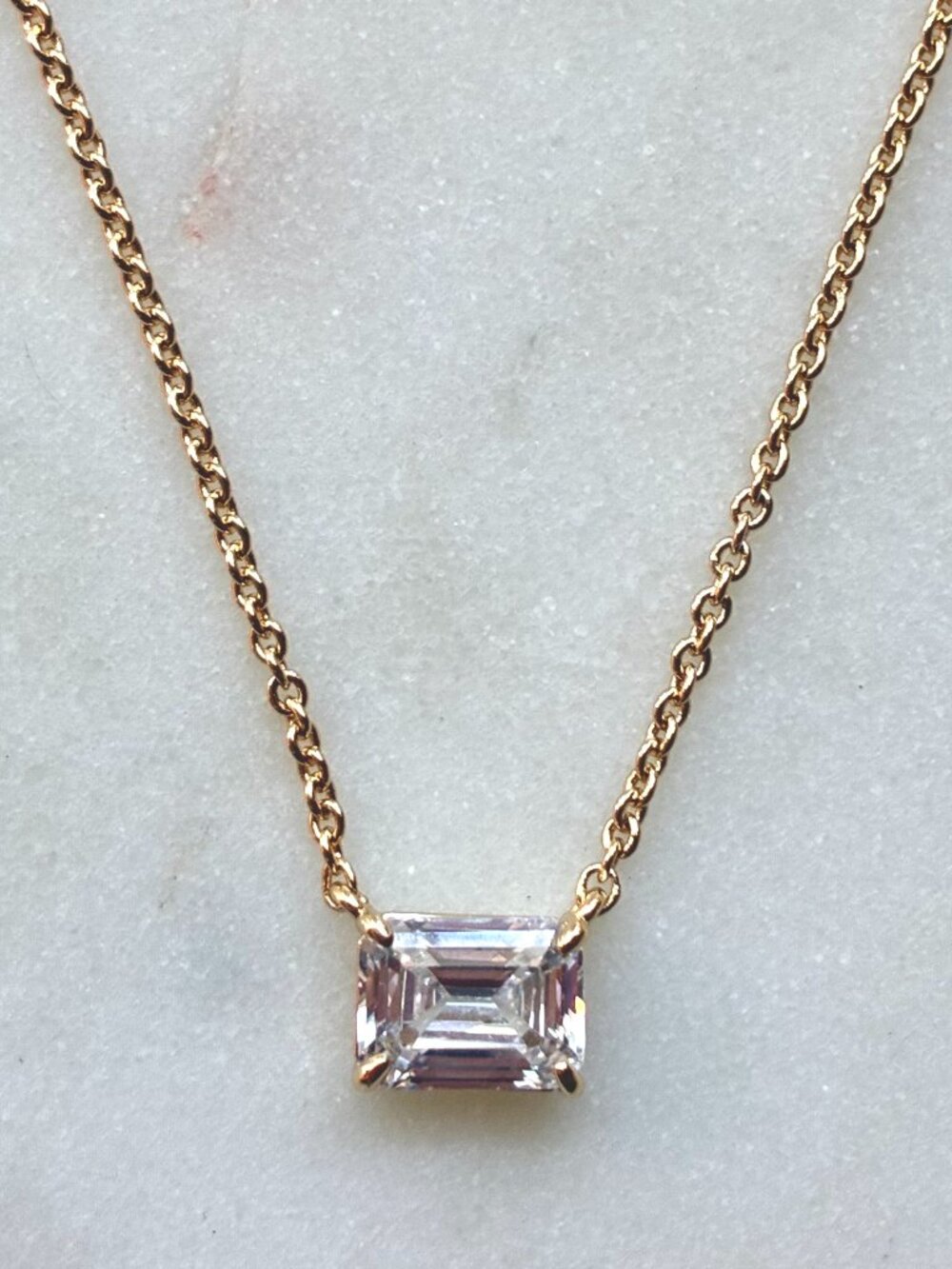NWT Lauren Ralph Lauren Gold Tone Emerald Cut CZ Necklace